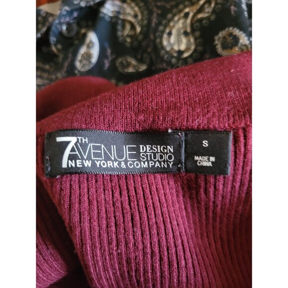 7th avenue Off-Shoulder Ribbed Knit Burgundy Sweater Tie-Cuff Long Sleeves sexy - Picture 7 of 9